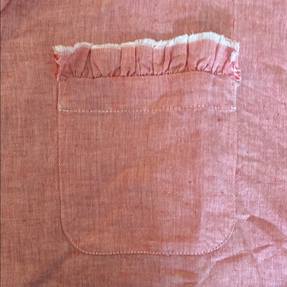 Gallego Desportes Orange Linen blend Button-Up Shirt stand Up collar 3/4 Sleeve - Picture 4 of 12